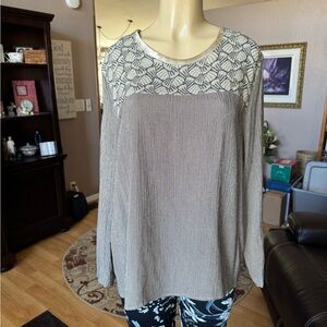 Anthony Mark Hankins beige, gray & gold long sleeve blouse-size 16